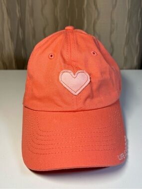 Life Is Good Kid's Coral Pink Stitched Heart Baseball Hat Adjustable Velcro Back